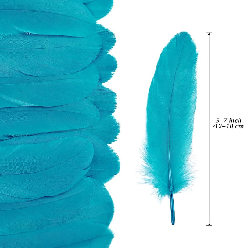 MAOFENG 150pcs 5-7 Inches Natural Goose Feathers Bulk DIY Crafts Feathers for Wedding Party Halloween Clothing Accessories,Aqua Blue - Image 2